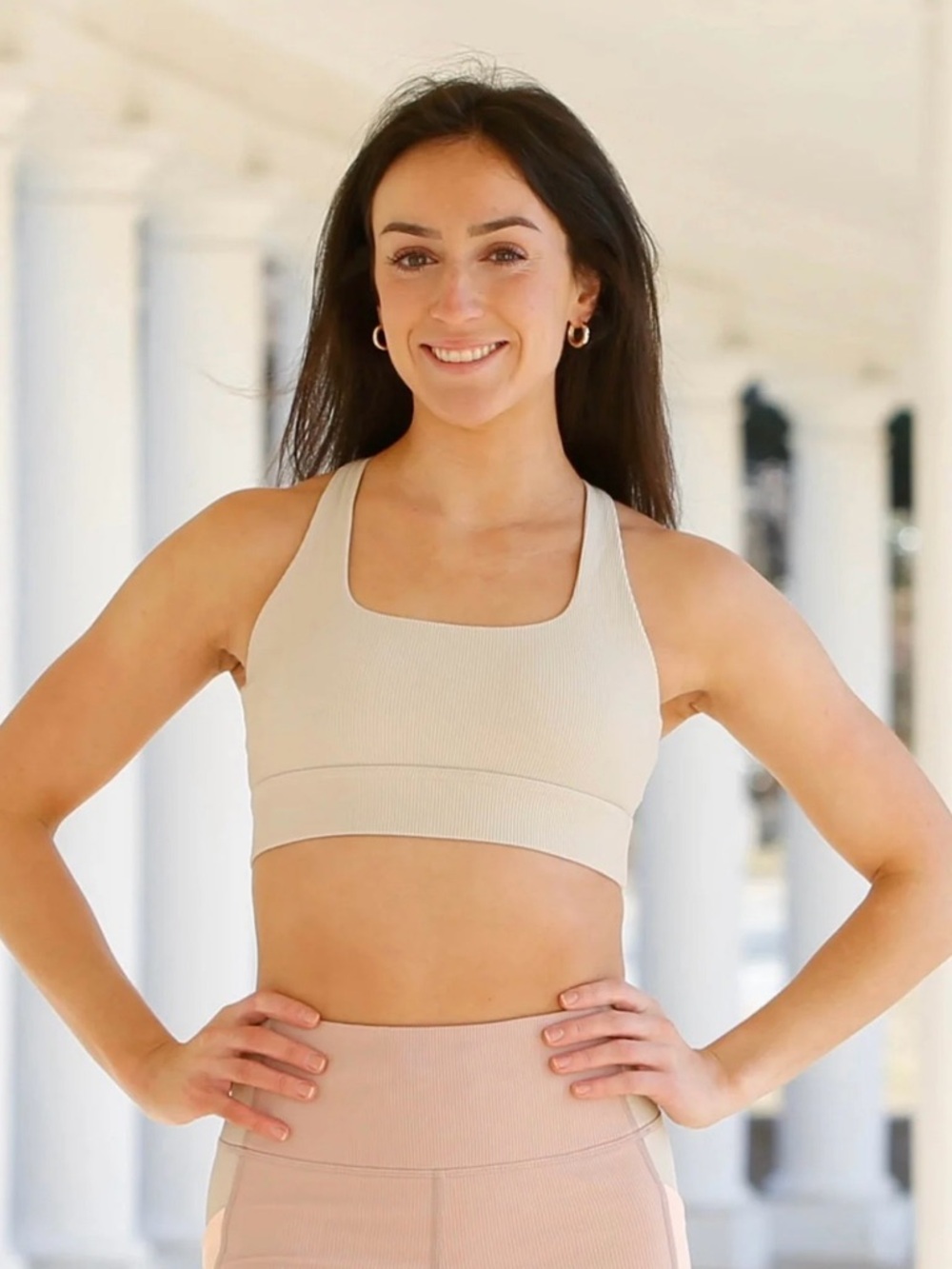 Like-New Relay Active Shannon Run Bra in Almond Ribbed